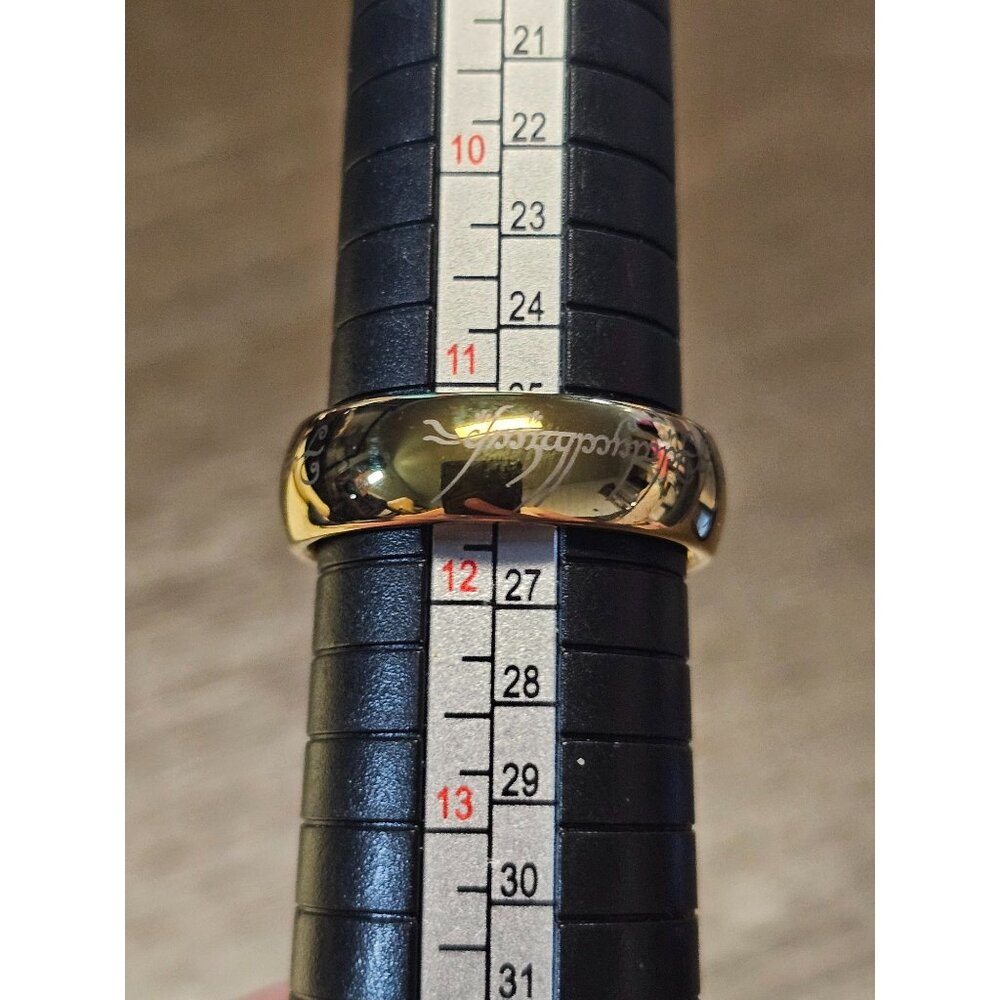 Elf Ring of Power Polished Heavy Tungsten Gold with Elvic Engraved Size 11.5